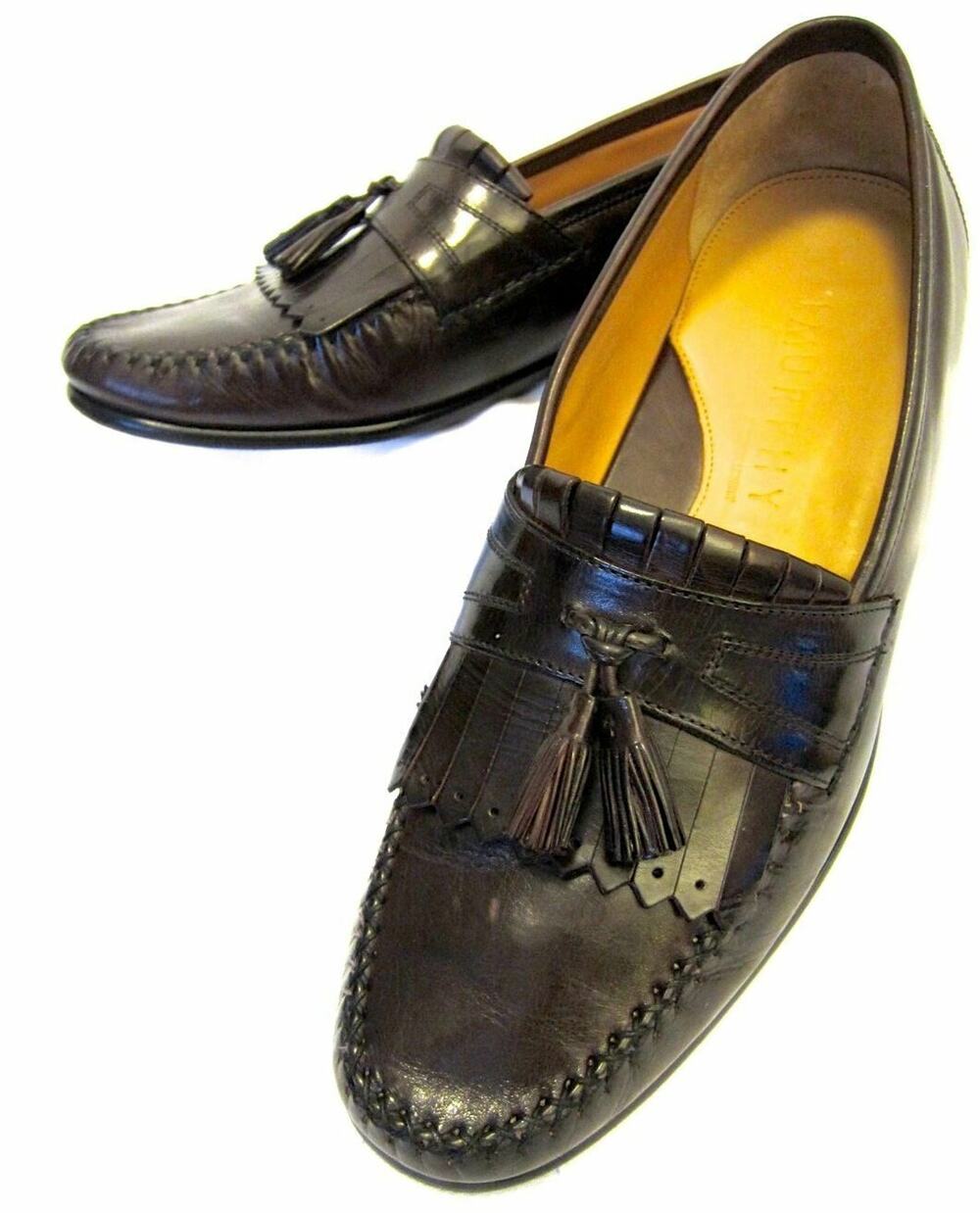 Johnston Murphy Espresso Brown Leather Sole Moc Toe Kiltie Tassel Loafers 10M 44
